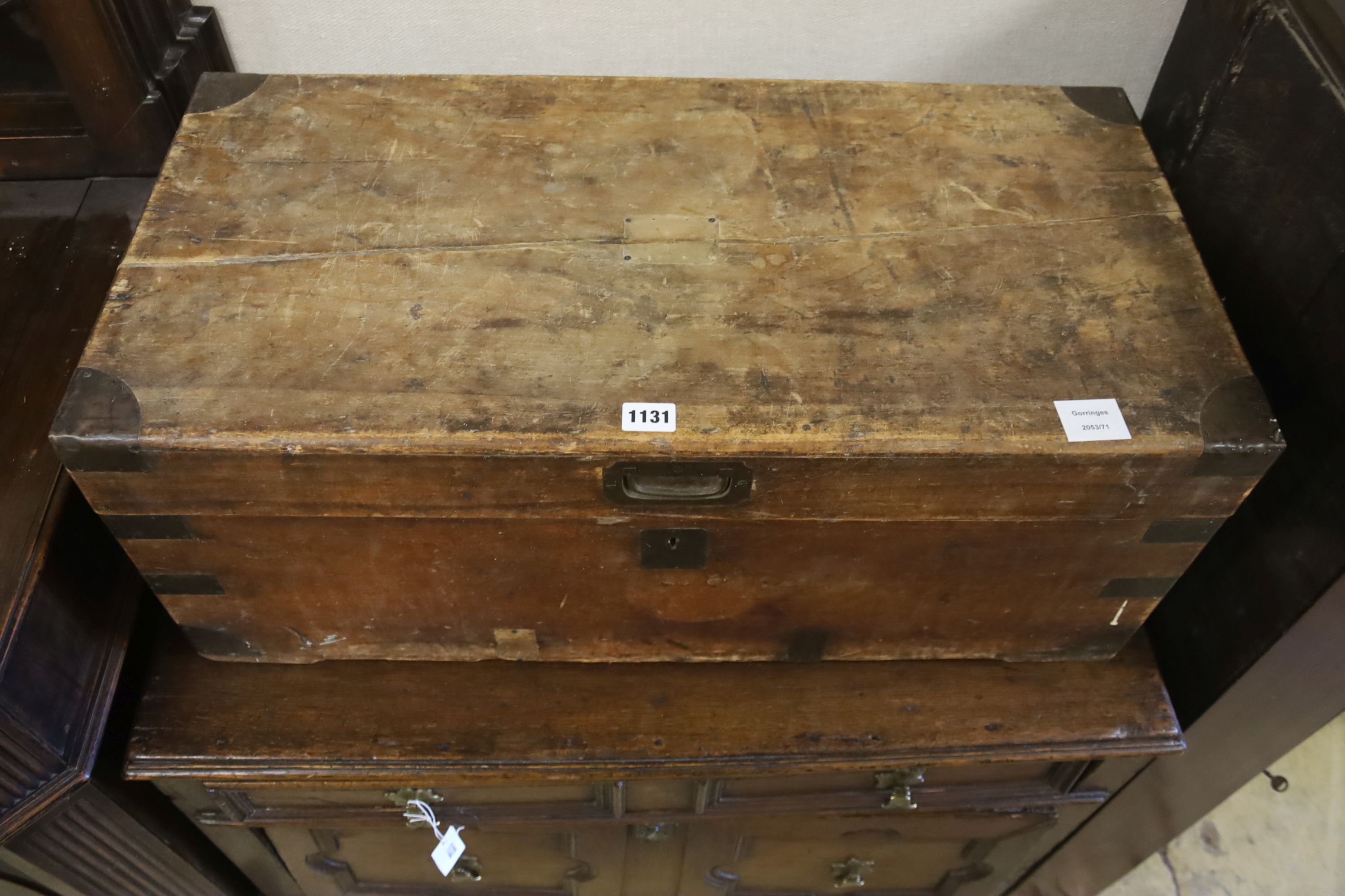 A small 19th century brass mounted camphorwood trunk, length 74cm, depth 36cm, height 29cm